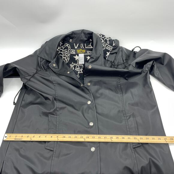 BOB MACKIE Rain Coat Womens Size 1X Black Zodiac Hood Snap Closure Goth Jacket - Picture 7 of 8